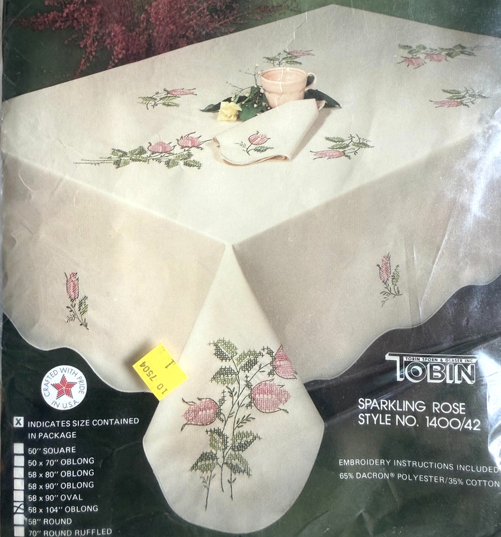 Tobin Stamped Tablecloth Sparkling Rose 1400/42 Oblong 58" x 104" Cross Stitch